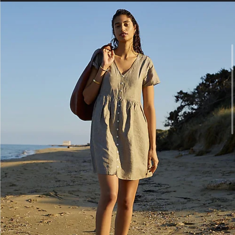 Linen-Blend Alexandra Button-Front Mini Dress Size S